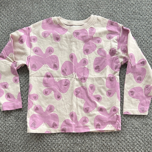 NWOT Zara Cream and Pink Butterfly Long Sleeve Tee - Picture 1 of 3